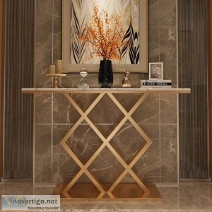 Contemporary console table in geometric criss cross pattern