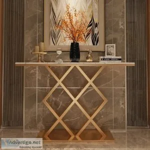 Contemporary console table in geometric criss cross pattern