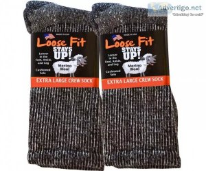 Loose Fit Marled Merino Wool Crew Black Socks to 5E