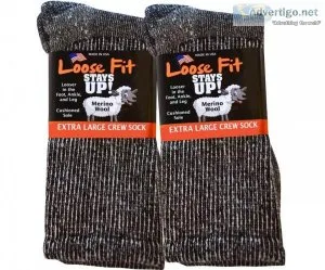 Loose Fit Marled Merino Wool Crew Black Socks to 5E
