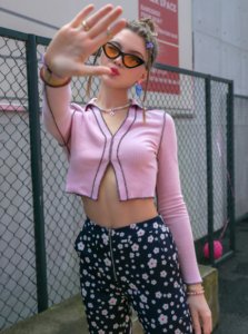 Striped Crewneck Capped Sleeve Knit Top