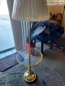 Brass round glass tray floor lamp
