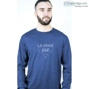 Shop Men s Blue Merino Long Sleeve Shirt - Garneau Slippers