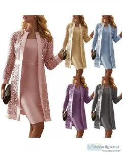 Two Piece Dress Women Long Sleeve Knee Length the Bride Dresses