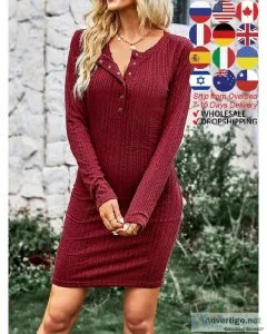 ATUENDO Autumn Fashion Red Sweater Dress for Women
