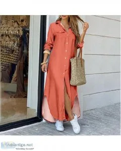 Casual Long Shirt Dress Autumn Women Long Sleeve Maxi Dresses