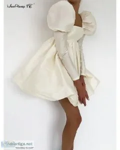 Puff Sleeves Woman Party Dress Evening Chic Square Collar Ball G