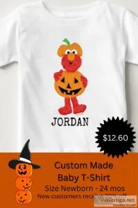 Personalize Cute Elmo Pumpkin Halloween Baby T-Shirt