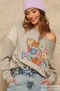 A French Terry Knit Graphic Sweatshirt - Womens Graphic Sweatshi