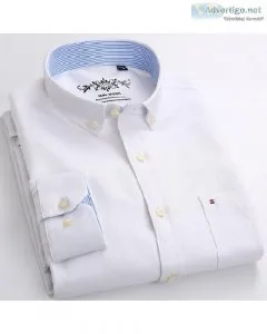Men s Plus Size Casual Solid Oxford Dress Single Patch Pocket Lo