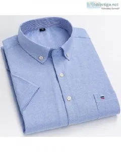 Men s Oxford Short Sleeve Summer Casual Single Pocket Comfortabl