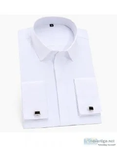 Men s Classic French Cuffs Solid Dress Shirt Long Sleeve Office 