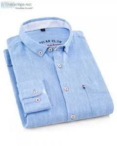 Men s Standard-fit Long-Sleeve Linen Cotton Single Patch Pocket 