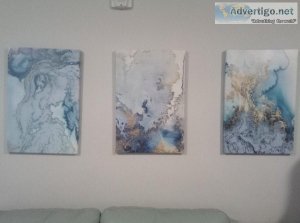 Gorgeous Blue Abstract Canvas Fluid Marble Effect Wall Art 3 - 1