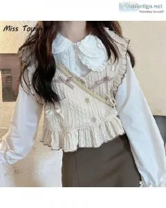 Autum Kawaii Knitted Vest Women Japanese Style Sweater
