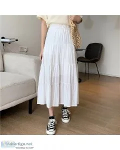 Vintage High Waist Elastic Patchwork White Black Chic Long Sprin