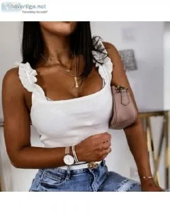 Women Square Collar Solid Knit Casual Basic Summer Ribbed Tank T