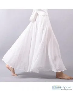 Womens Elegant High Waist Linen Maxi Skirt