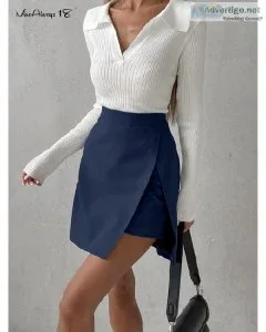 Retro Blue High Waisted Patchwork Autumn Winter Splicing Skirts