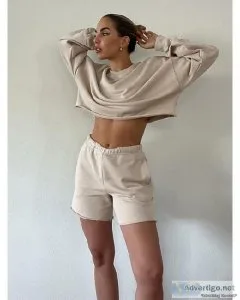 Two Fashion Pieces Women Pullover Tops Wide Leg Shorts Outfits C