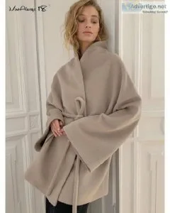 ong Sleeves Wrape Fleece Winter Women Warm Vintage Loose Outerwe