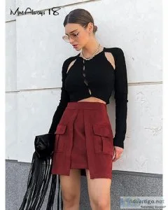 High Waisted Patchwork Pockets Winter Vintage Velvet Skirts