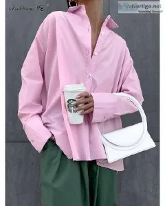 Women Turn Down Collar Irregular Blousers Autumn Winter Long Sle