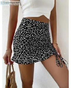 Mermaid High Waist Ditsy Floral Print Boho Ruffle Hem Mini Skirt