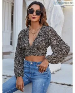 Multicolor Boho Deep V Neck Allover Print Lantern Bishop Sleeve 
