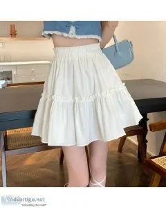 Women Korean Fashion Patchwork Fairycore High Waist Fluffy White