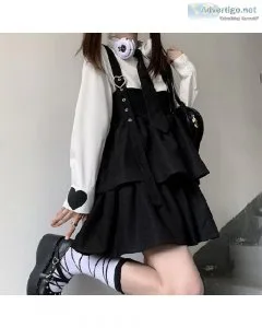 Kawaii Black Ruffle Layer Lolita Women Autumn Japanese Soft Girl