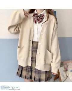 Women Autumn Kawaii Solid V-neck Loose Knitted Cardigan Preppy S