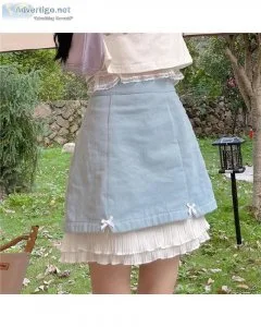 Kawaii Lolita Blue Mini Women Japanese Sweet Cute Ruffle Bow Pat