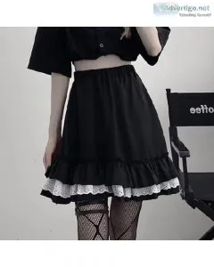 Gothic Lace Ruffle Womens Harajuku Fairy Grunge Black Pleated Sk