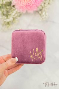 Purple Personalised Velvet Jewellery Box &ndash The Label House 