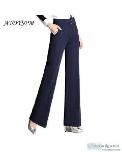 Elegant Office Lady Simple Straight Women High Waist Long Trouse