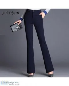 High Waist Office Straight Elegant Women Flare Spring Autumn Nav