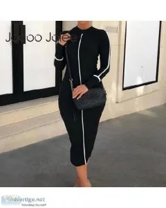 Casual Bodycon Women Long Fashion Full Sleeve Striped Patchwork 
