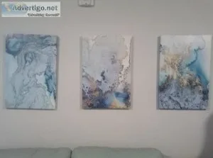 Gorgeous Blue Abstract Canvas Fluid Marble Effect Wall Art