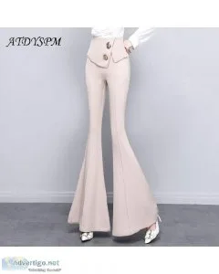 Chic Fashion High Waist Flare Elegant Folded Waist Big Buttons C