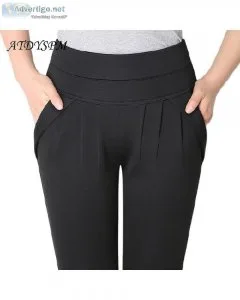 Chic Pleated Stretch Straight High Waist Harem Pants For Women