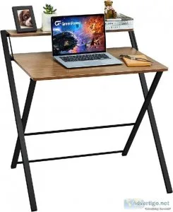 Folding Desk with 2-Tier Shelf