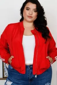 Plus size Red and white Bomber Jacket