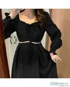France Vintage Elegant Women Winter Evening Party Midi Dresses