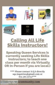 Life Skills Instructors Wanted Virtual OR In-Person