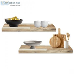 Acacia Floating Shelves in Set of 2 - Natural Wood Wall Shelves