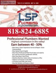HIGHEST COMMISION PAID FOR PLUMBERS (PLUMBING TECHNICIAN)