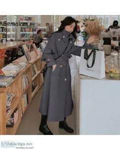 Autumn Elegant Mid-length Beige Gray Trench Coat With Belt