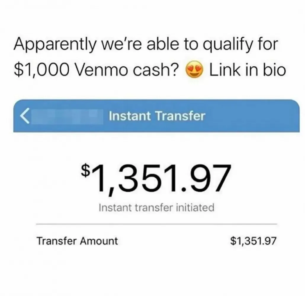 Venmo giving a 1000 bonus to the 5 first person signing up
