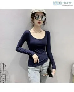 New Women Skinny Elastic Spring Summer Fashion U-Collar Long Sle